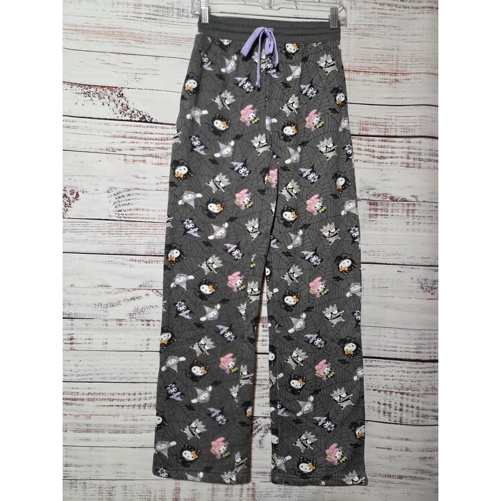 Hello Kitty Sanrio Halloween Pajama Pants Women XXS 00 Gray Spiderweb Kuromi